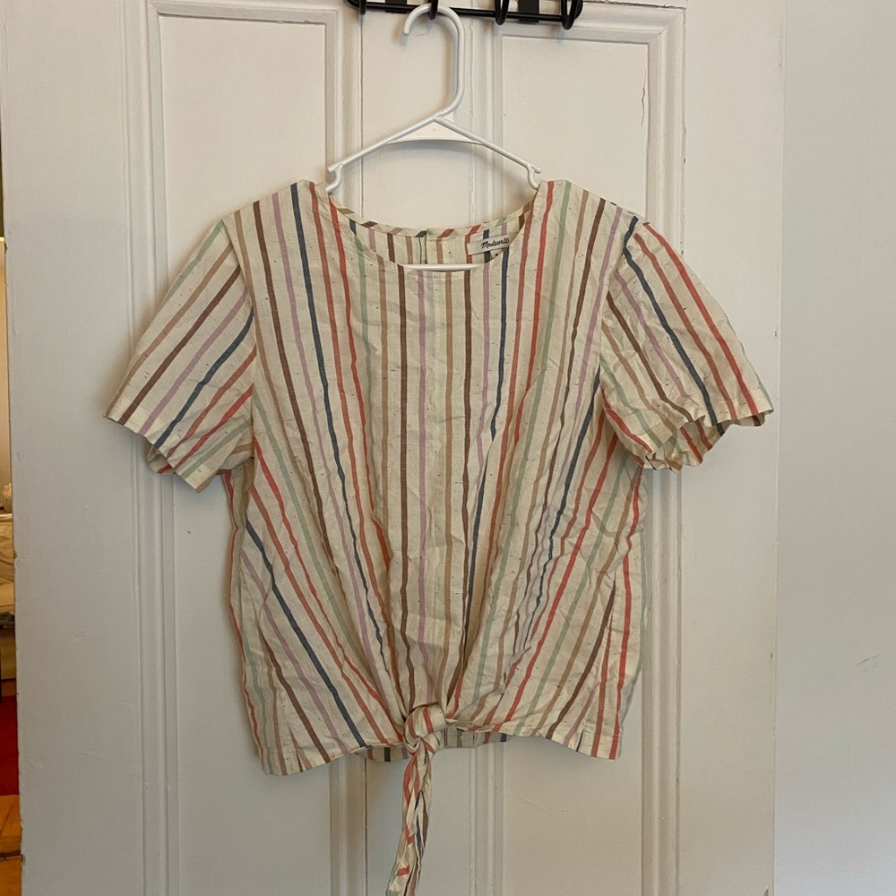 Madewell rainbow stripe tie front shirt size M